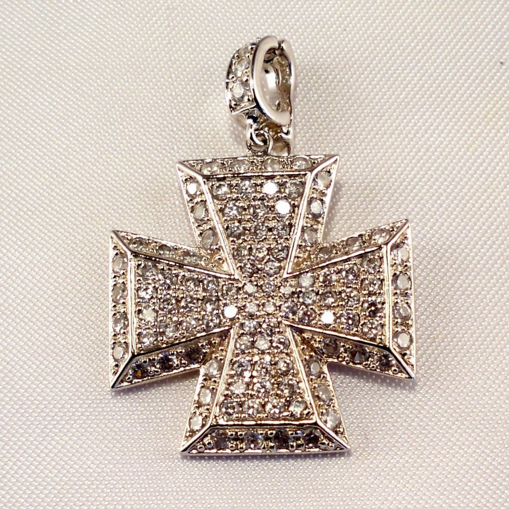 NEW R C by Adrienne Nights Cross Cubic Zirconias Silver Pendant
